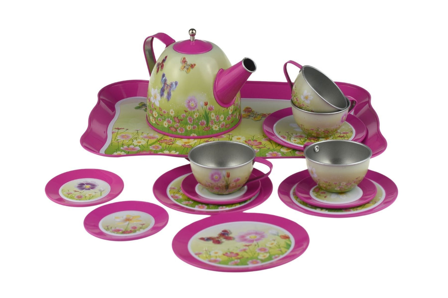 PINK BUTTERFLY TIN TEA SET 15PCS - Bamboo Sprout
