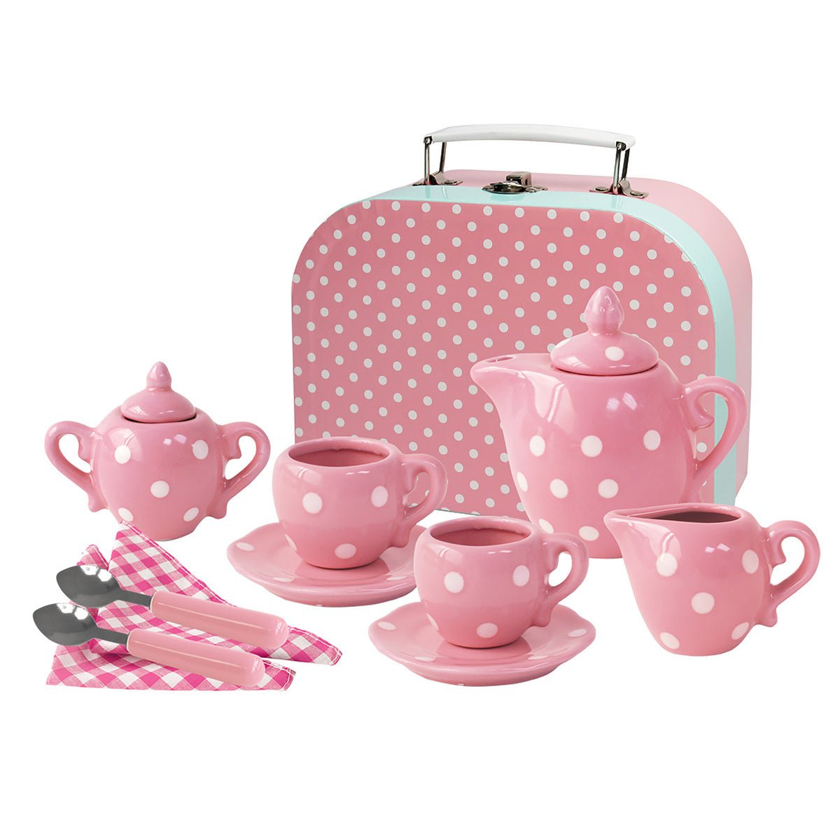 PINK POLKA DOT PORCELAIN TEA SET 13PCS - Bamboo Sprout
