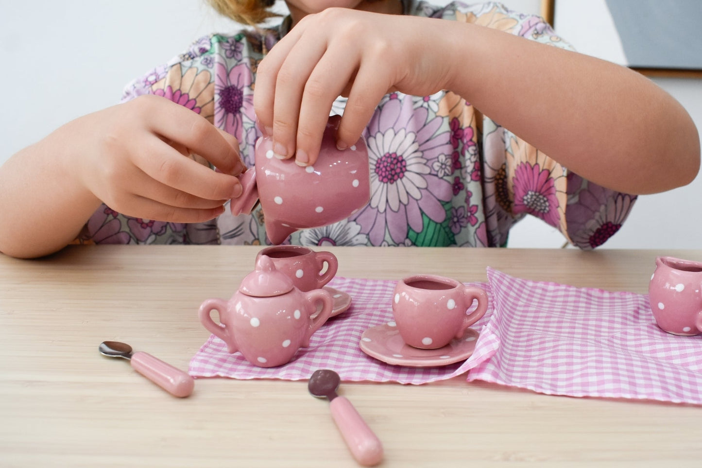 PINK POLKA DOT PORCELAIN TEA SET 13PCS - Bamboo Sprout