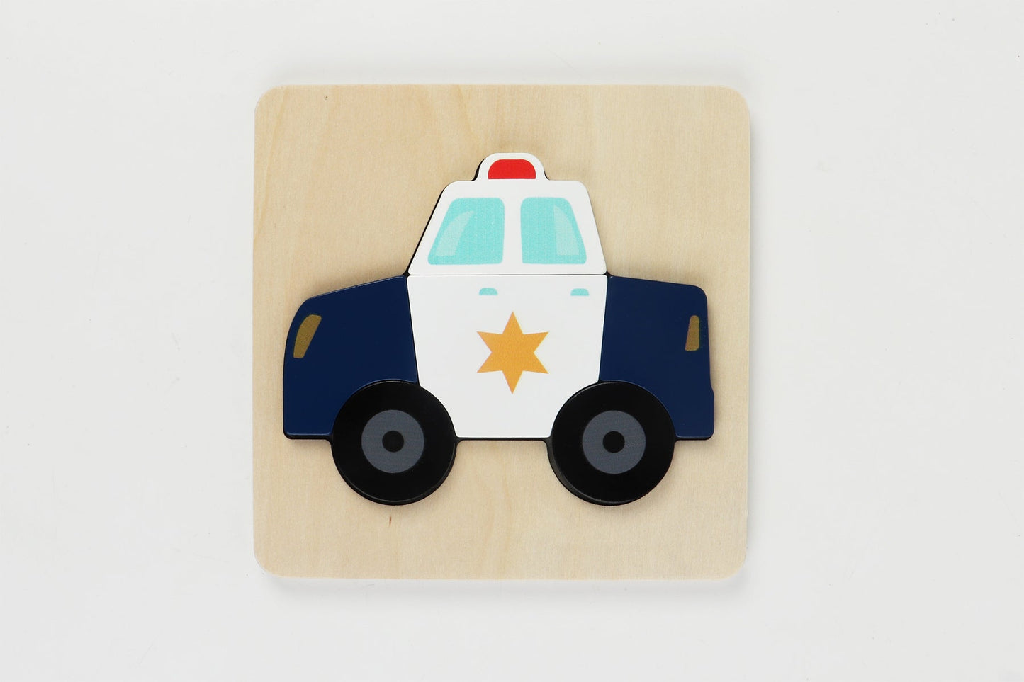 Colorful Kaper Kidz Police Car Chunky Puzzle featuring large, easy-to-handle pieces for young children to assemble.