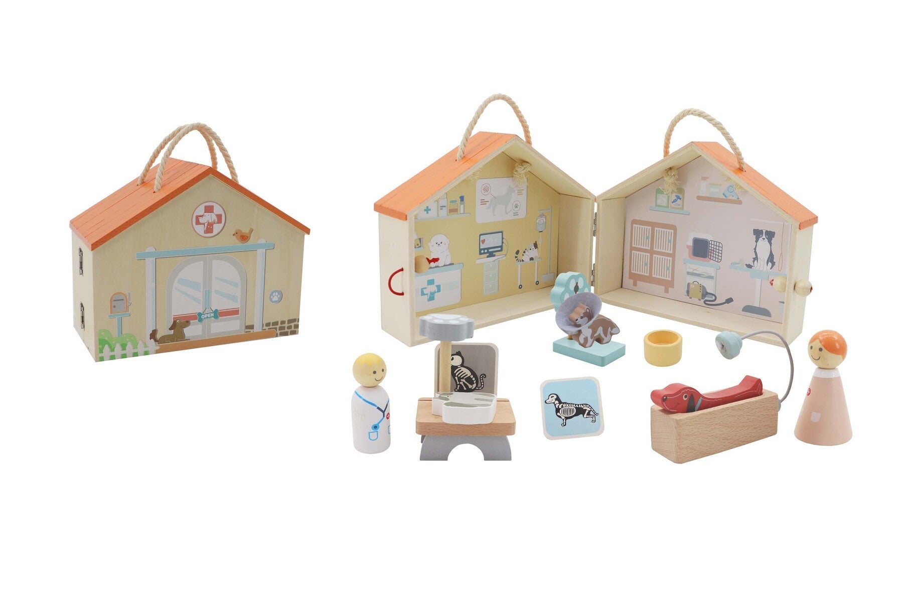 WOODEN PORTABLE VETERINARY PET HOSPITAL PLAYSET - Bamboo Sprout