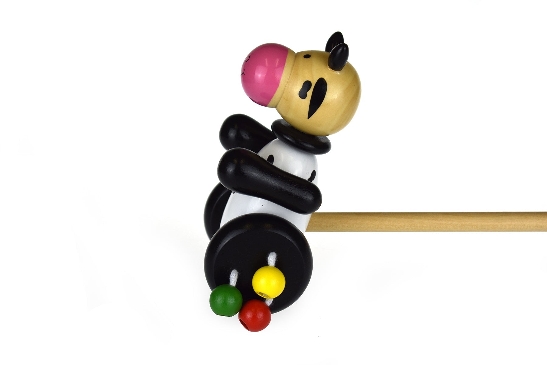 Kaper Kidz push-along wooden cow toy, featuring a smooth wooden finish and rolling wheels for young children to enjoy.