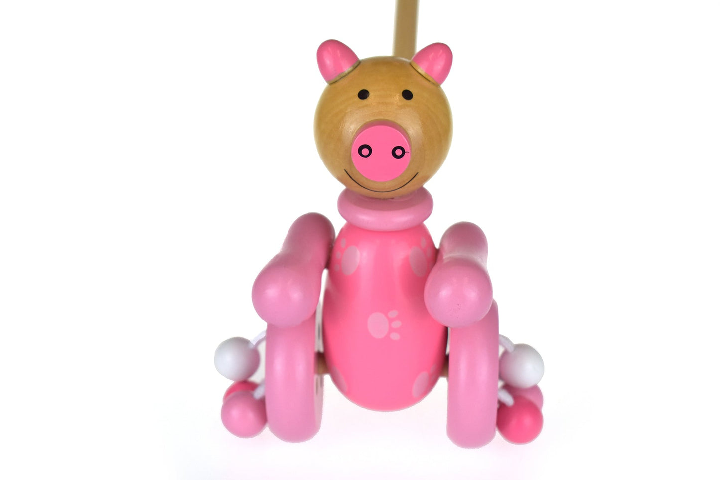 Kaper Kidz push-along wooden pig toy for toddlers, featuring a cute pig design with wheels for easy walking assistance.
