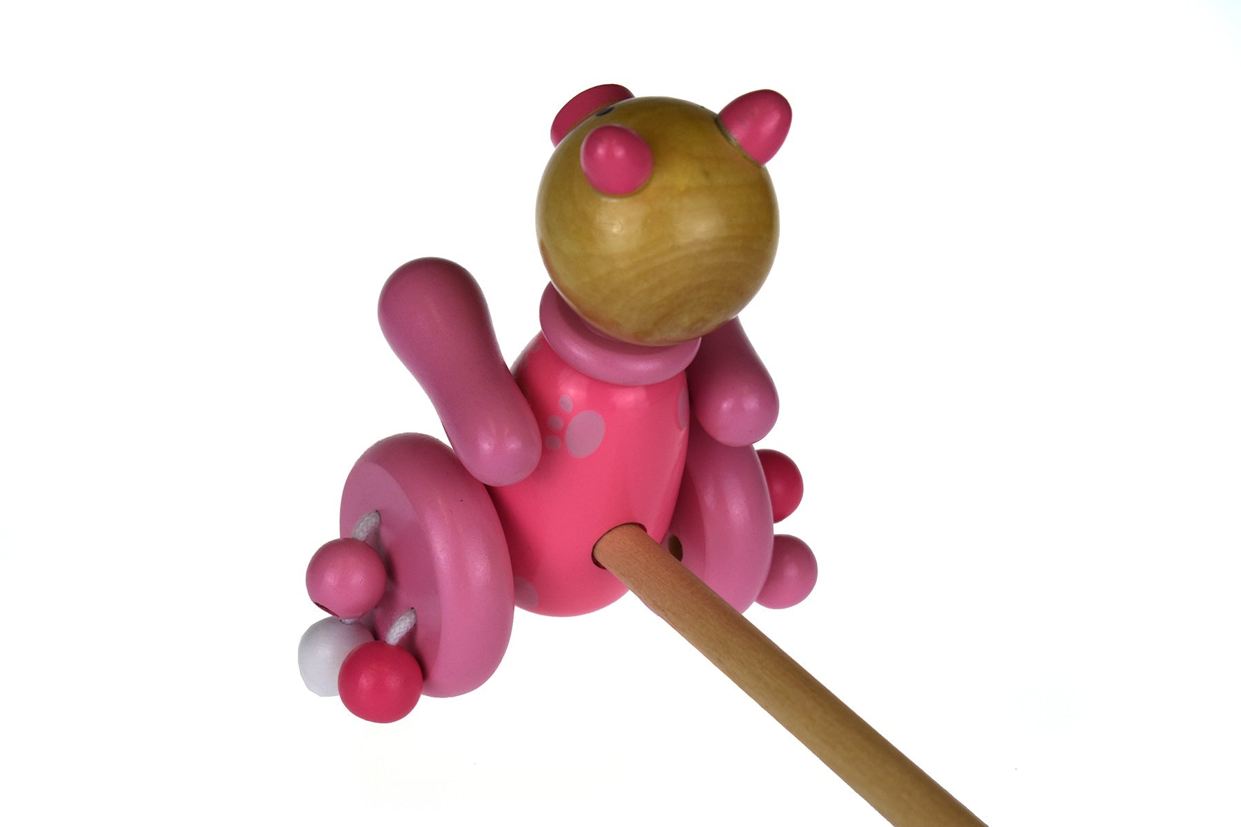 Kaper Kidz push-along wooden pig toy for toddlers, featuring a smooth finish and movable wheels for easy play.