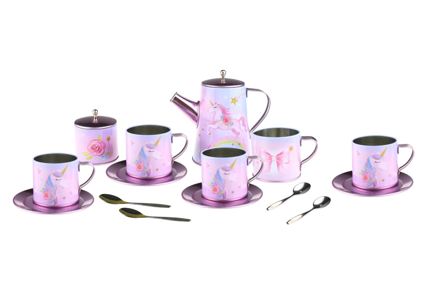 RAINBOW UNICORN TIN TEA MUG SET IN SUITCASE 18PCS - Bamboo Sprout