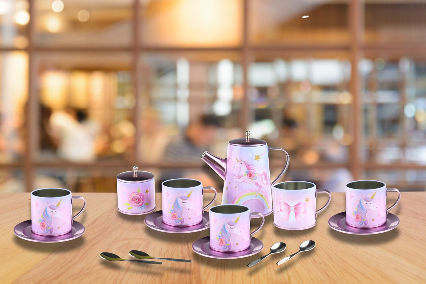 RAINBOW UNICORN TIN TEA MUG SET IN SUITCASE 18PCS - Bamboo Sprout