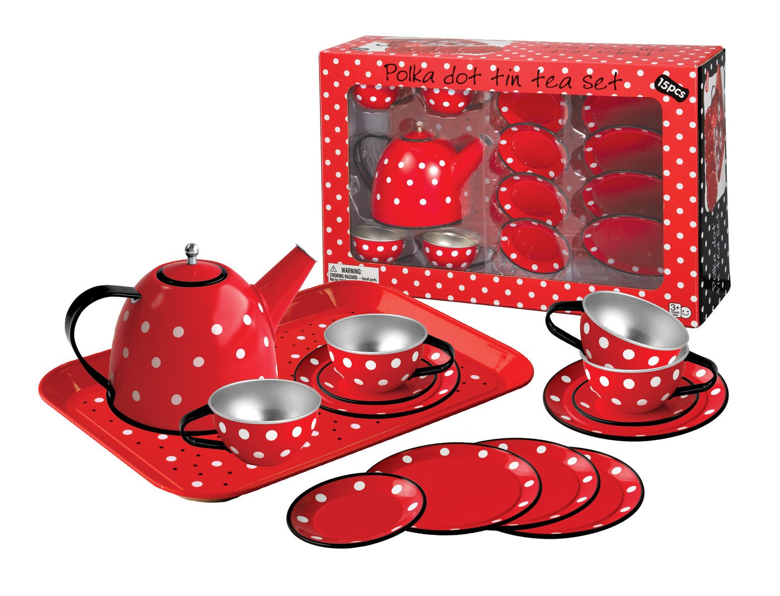 RED POLKA DOT BLACK TRIM TIN TEA SET 15PCS - Bamboo Sprout