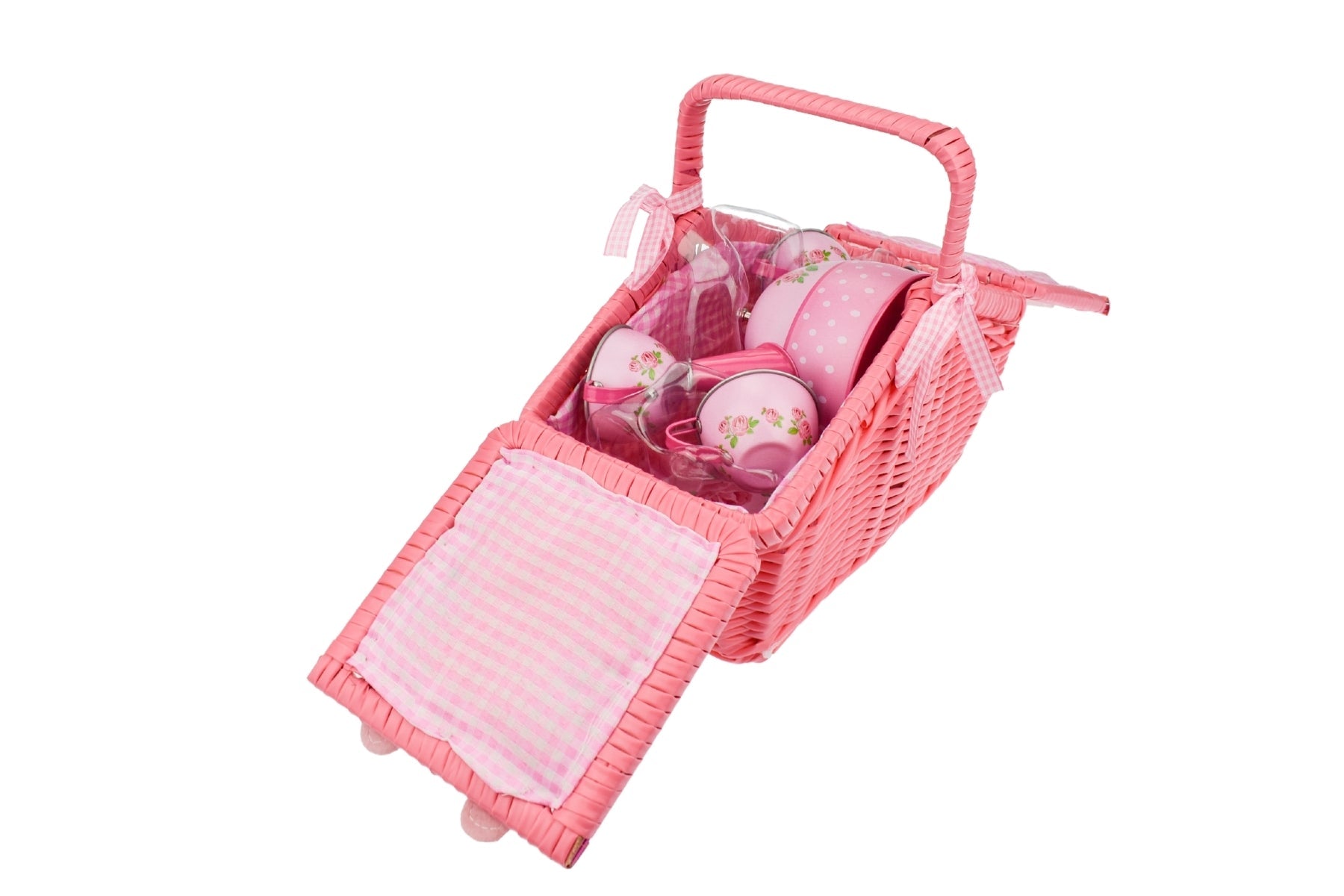 ROSE TIN TEA SET IN PICNIC BASKET 18PCS - Bamboo Sprout