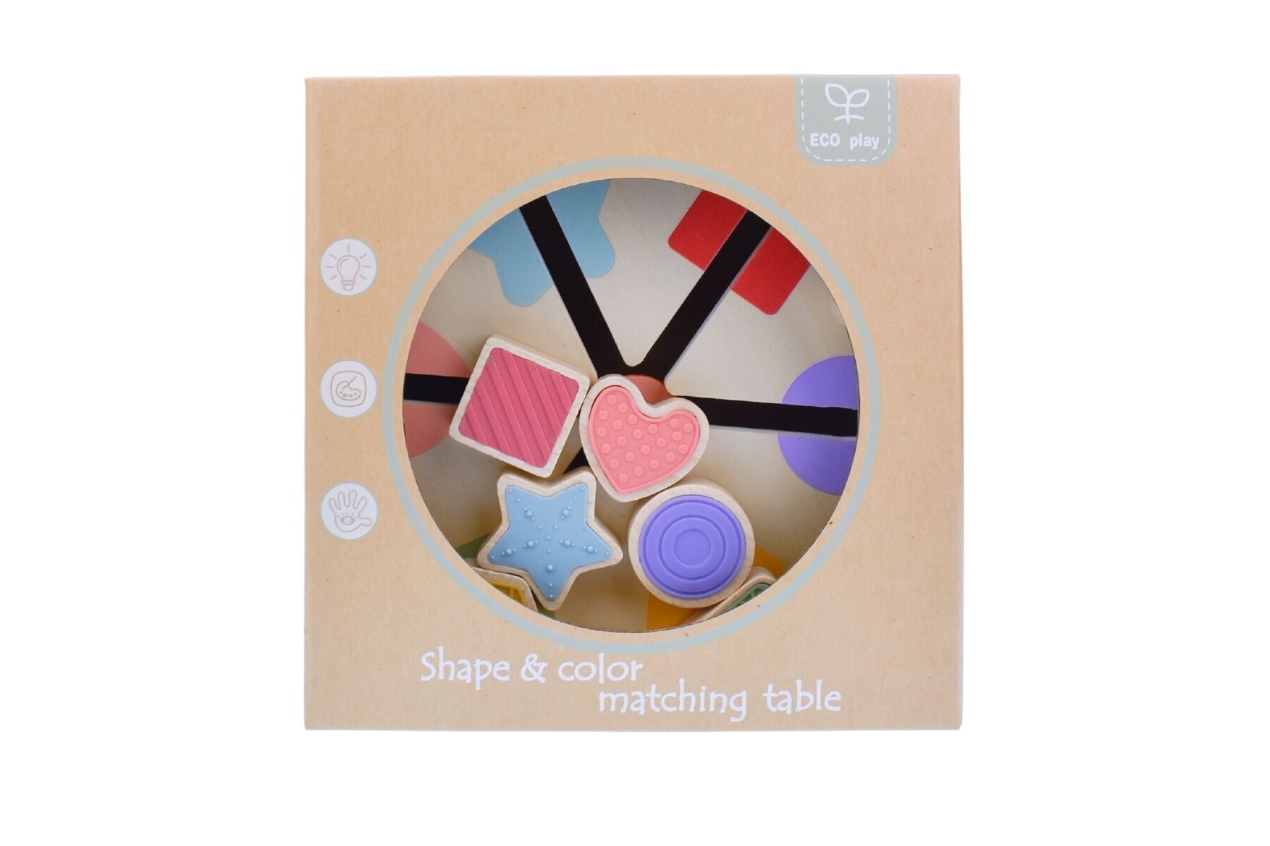 Wooden Shape and Colour Match Table by Kaper Kidz featuring colorful geometric shapes for early learning and play.