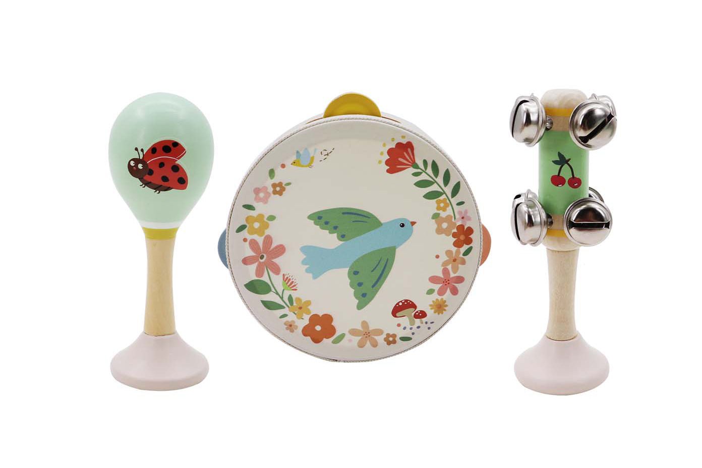 WOODEN SPRING INSECT BIRD MUSIC 3 PC SET - Bamboo Sprout