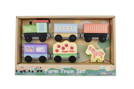 Kaper Kidz Sundae Farm Train Set with colorful train and farm-themed accessories for imaginative play.