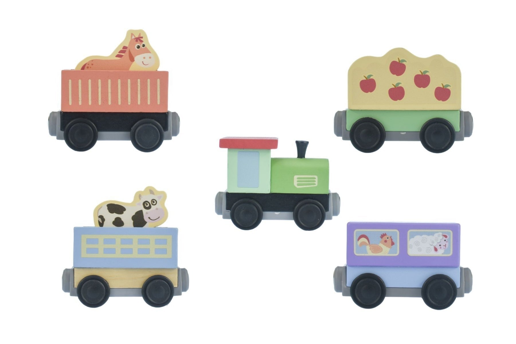 Kaper Kidz Sundae Farm Train Set featuring colorful train cars and farm-themed accessories for imaginative play.