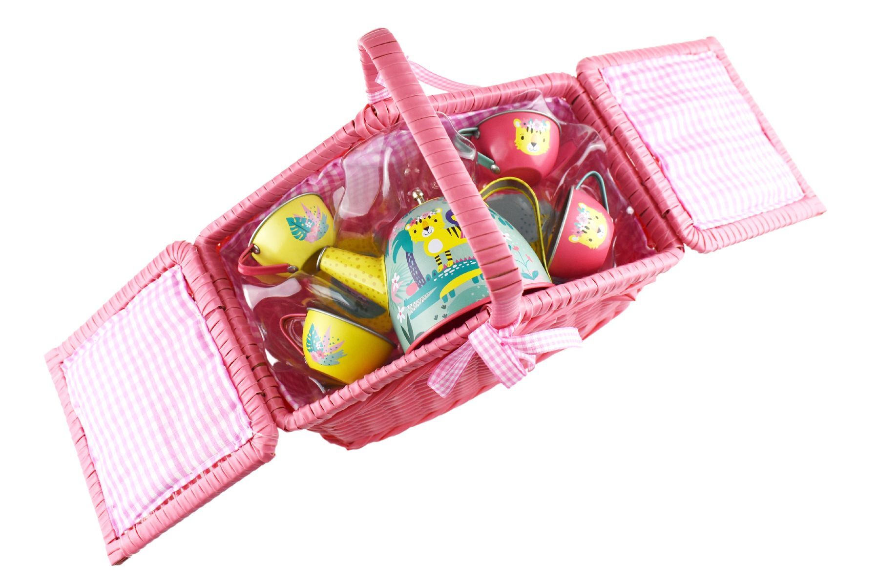 JUNGLE FRIENDS - TIGER TIN TEA SET IN PICNIC BASKET 18PCS - Bamboo Sprout