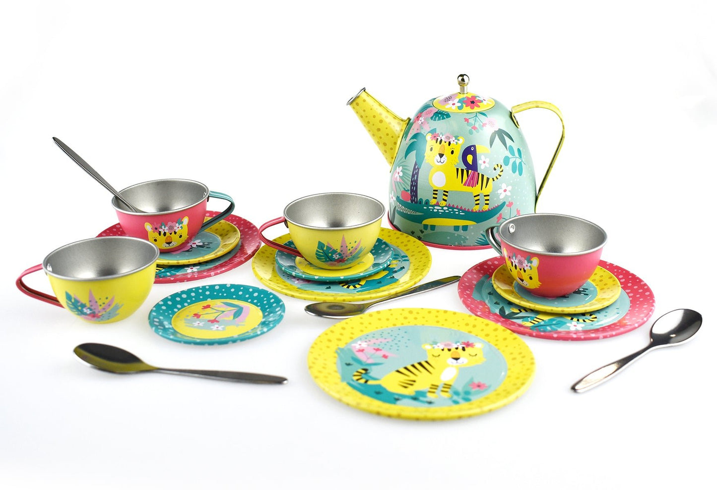 JUNGLE FRIENDS - TIGER TIN TEA SET IN PICNIC BASKET 18PCS - Bamboo Sprout