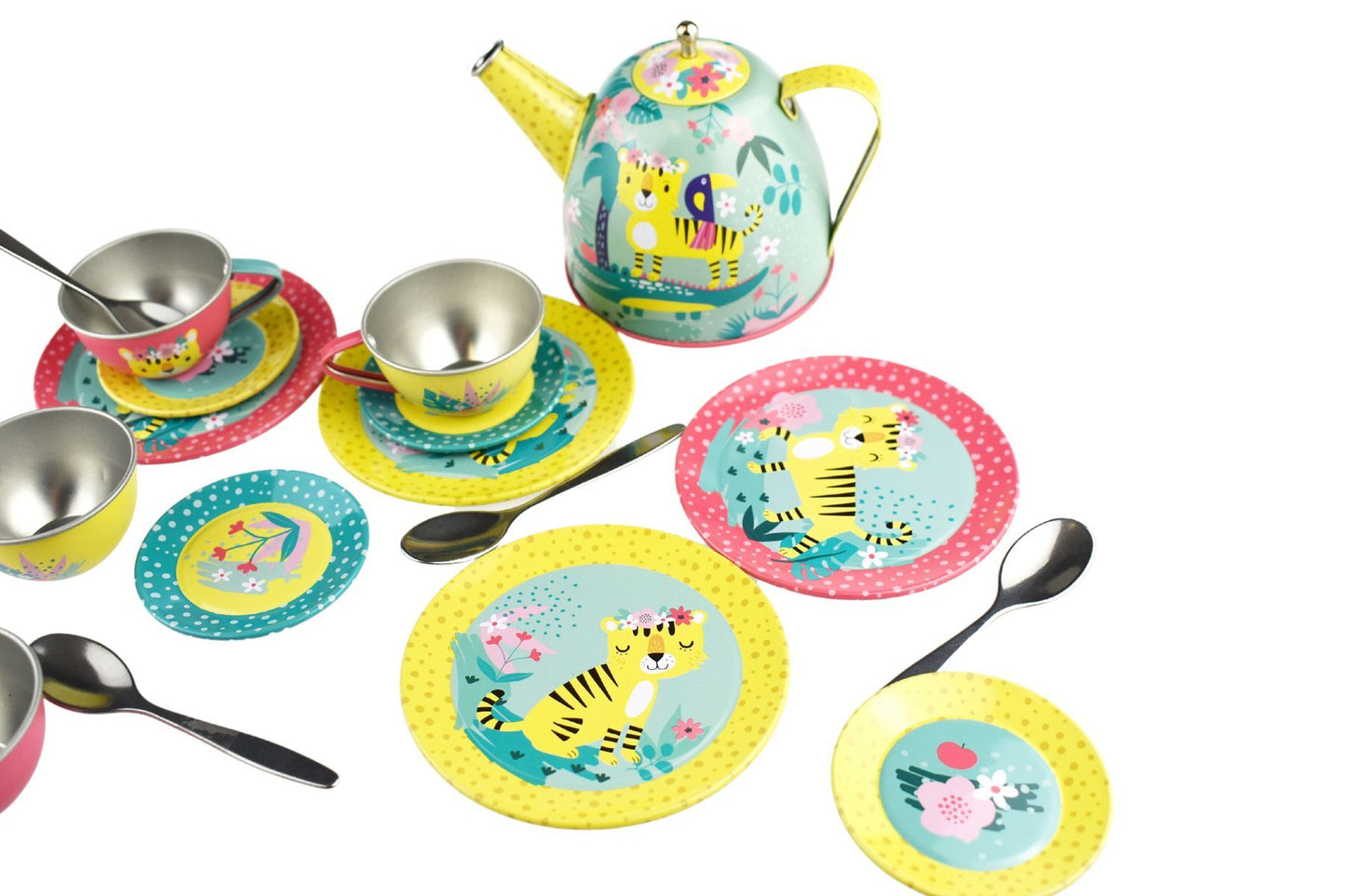 JUNGLE FRIENDS - TIGER TIN TEA SET IN PICNIC BASKET 18PCS - Bamboo Sprout