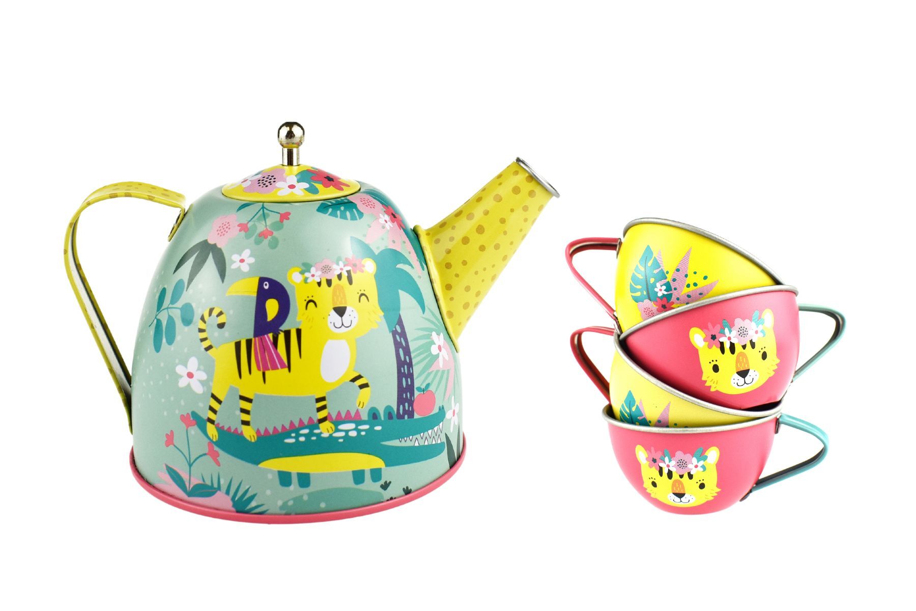 JUNGLE FRIENDS - TIGER TIN TEA SET IN PICNIC BASKET 18PCS - Bamboo Sprout