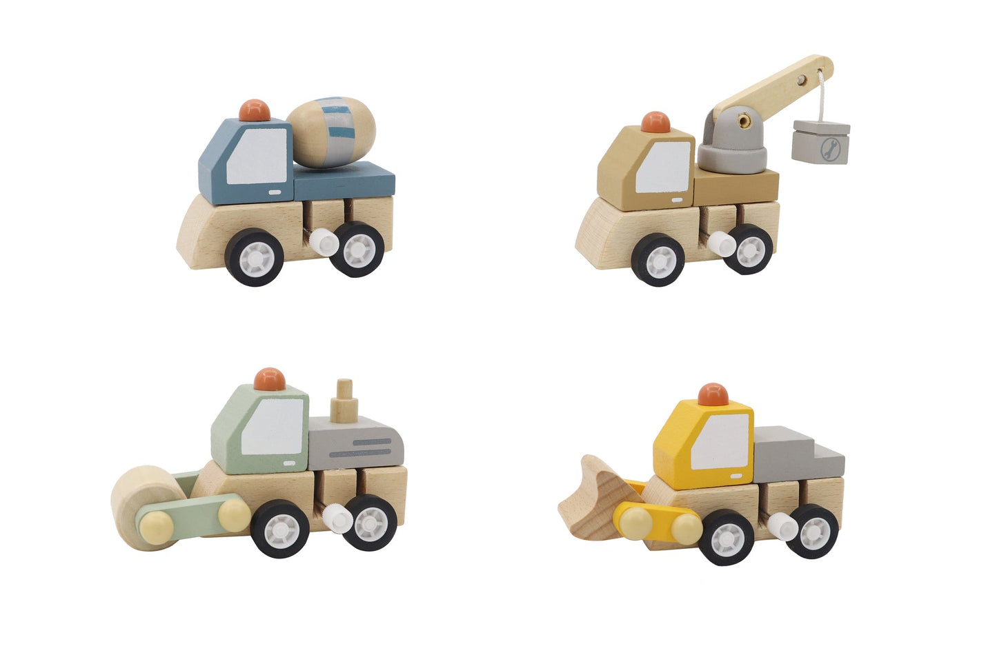 WOODEN WIND UP CONSTRUCTION TRUCK SET OF 4 - Bamboo Sprout