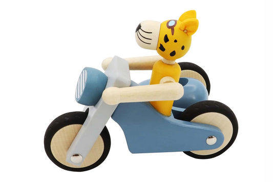 RETRO MOTOR TRICYCLE WITH CUTE LEOPARD DRIVER BLUE - LARGE - Bamboo Sprout