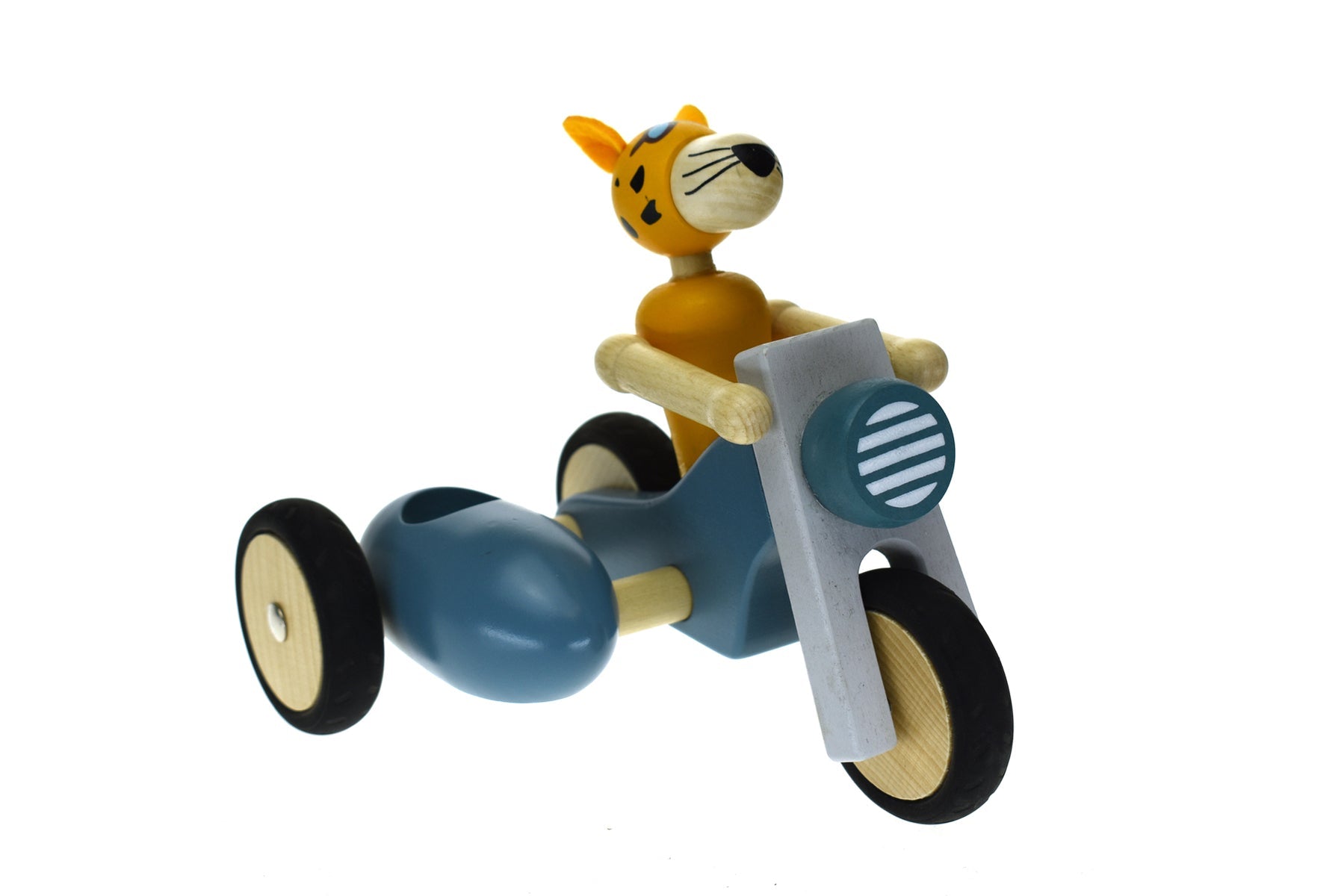 RETRO MOTOR TRICYCLE WITH CUTE LEOPARD DRIVER BLUE - LARGE - Bamboo Sprout