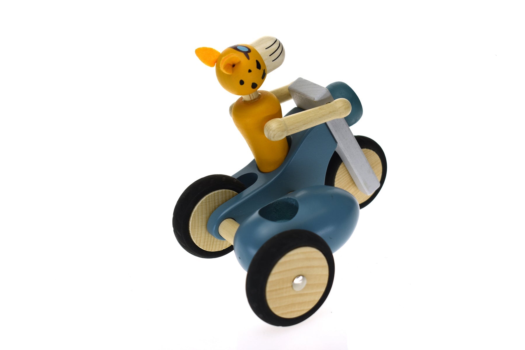 RETRO MOTOR TRICYCLE WITH CUTE LEOPARD DRIVER BLUE - LARGE - Bamboo Sprout