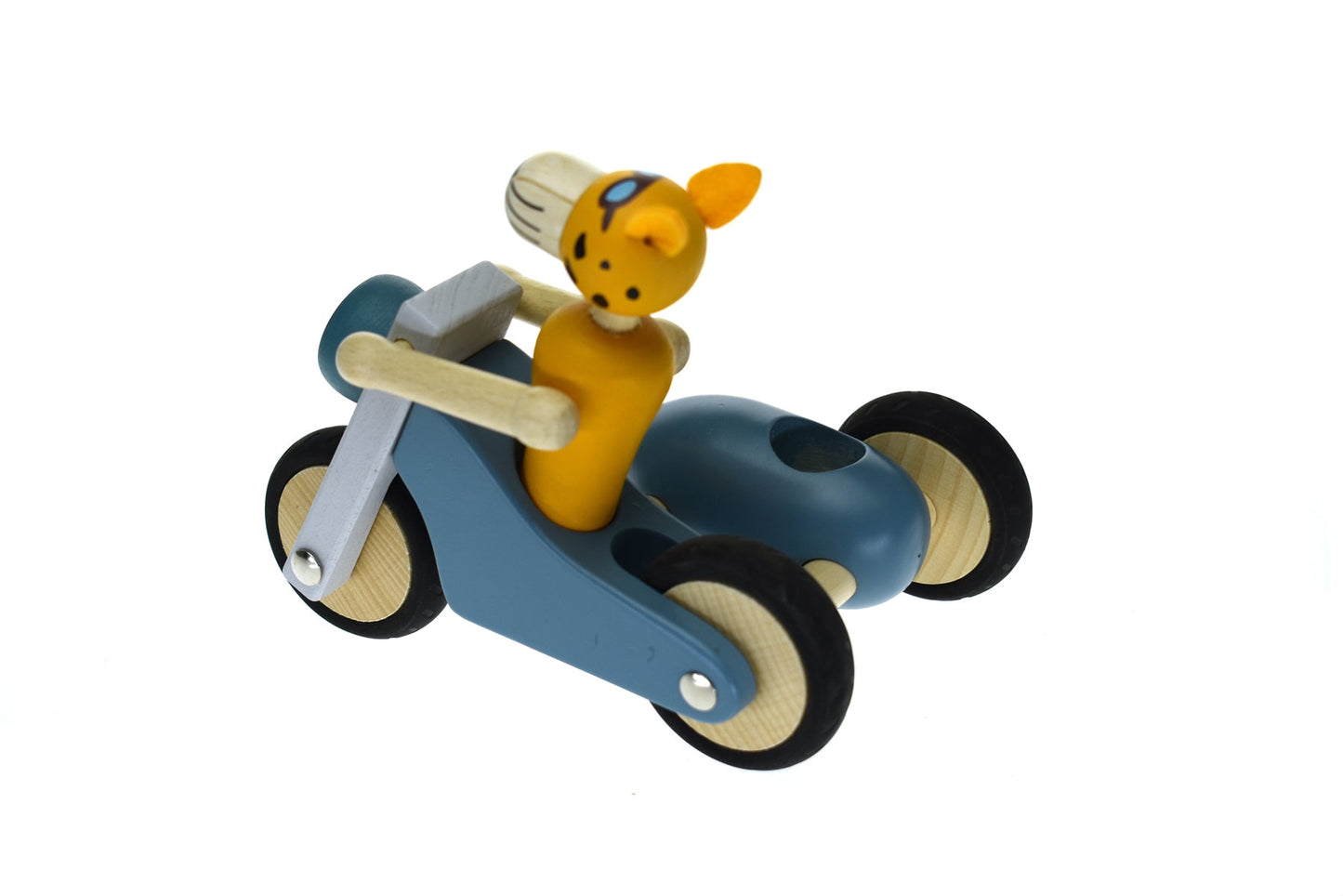 RETRO MOTOR TRICYCLE WITH CUTE LEOPARD DRIVER BLUE - LARGE - Bamboo Sprout