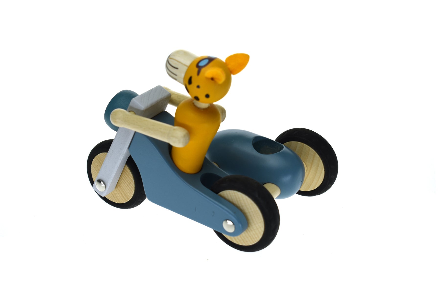 RETRO MOTOR TRICYCLE WITH CUTE LEOPARD DRIVER BLUE - LARGE - Bamboo Sprout