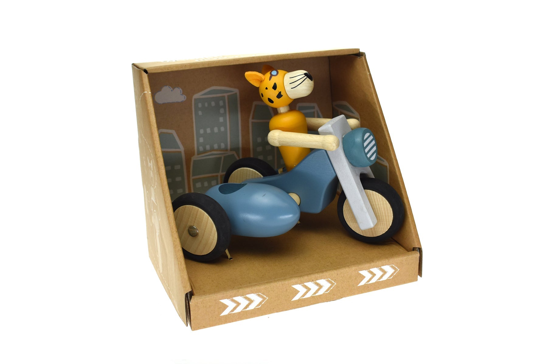 RETRO MOTOR TRICYCLE WITH CUTE LEOPARD DRIVER BLUE - LARGE - Bamboo Sprout