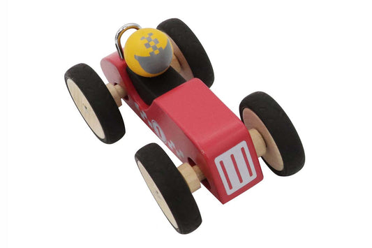 Large red retro racing car toy by Kaper Kidz, featuring classic design and vibrant color, perfect for kids' play and collection.