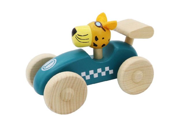RETRO MD RACING CAR WITH CUTE LEOPARD DRIVER GREEN - Bamboo Sprout