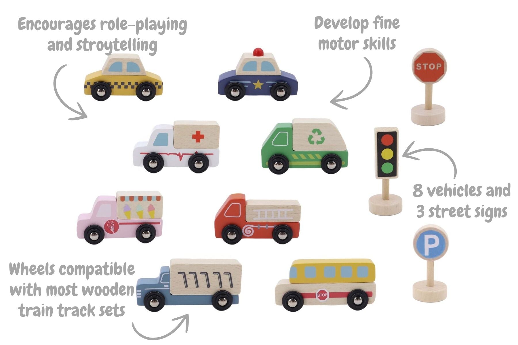 WOODEN BOX TRANSPORTATION & STREET SIGN SET - Bamboo Sprout