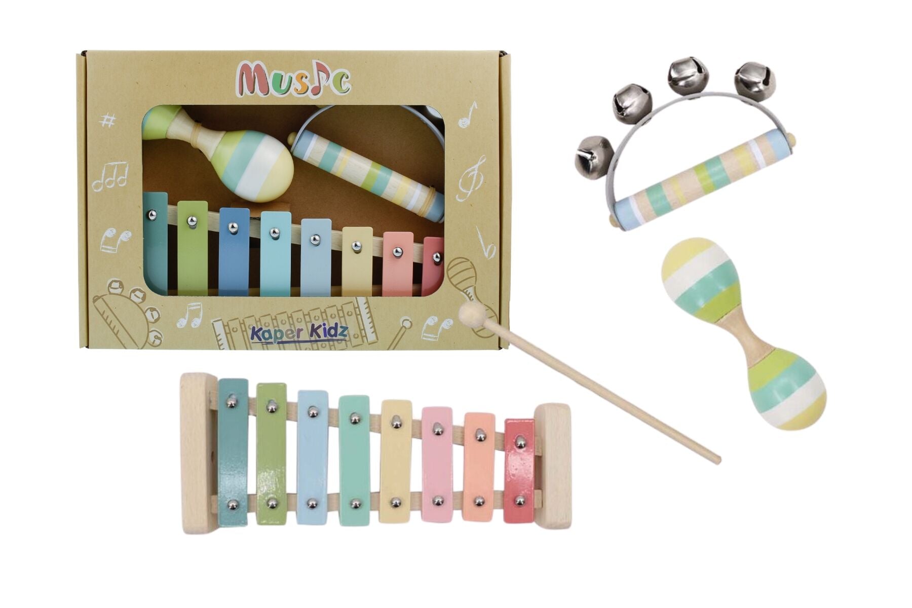 WOODEN MUSIC SET 3 PC XYLOPHONE SET BLUE - Bamboo Sprout