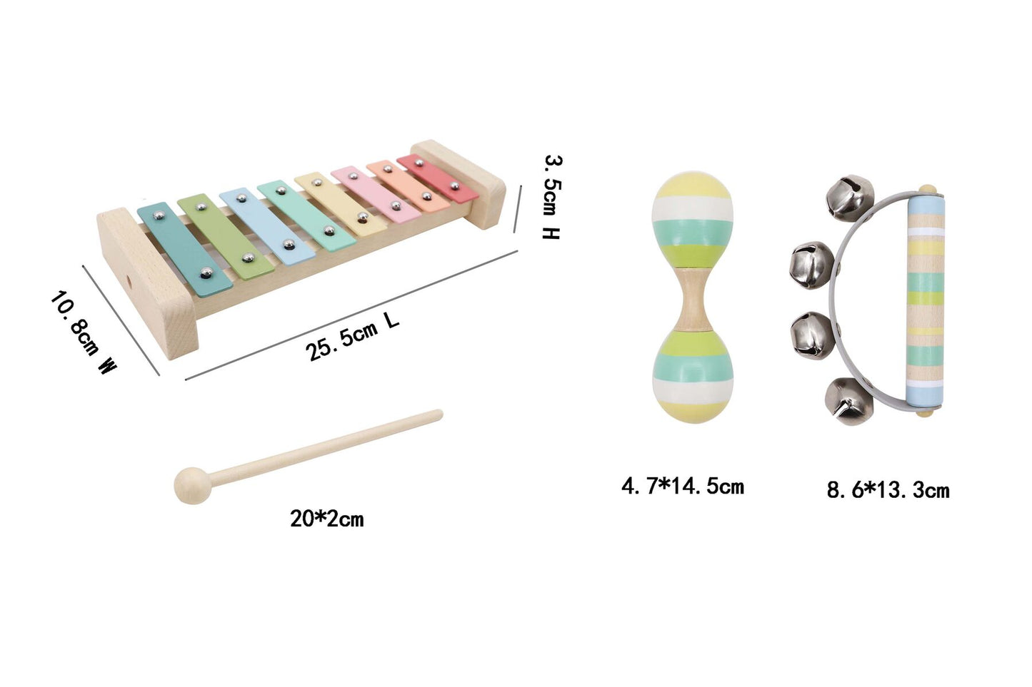 WOODEN MUSIC SET 3 PC XYLOPHONE SET BLUE - Bamboo Sprout