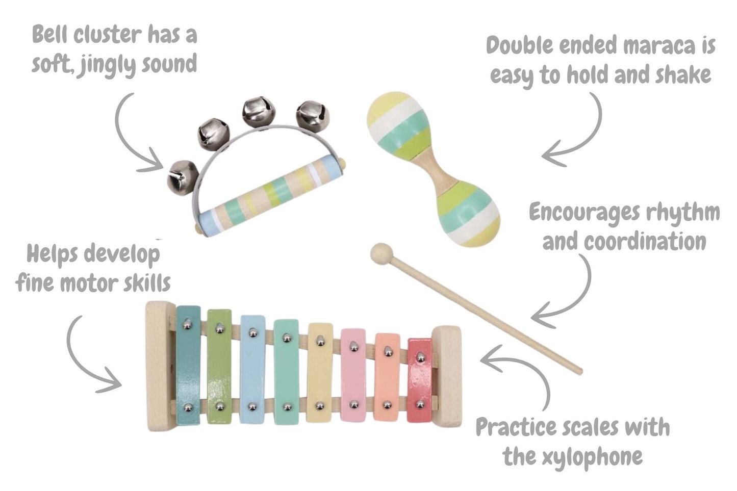 WOODEN MUSIC SET 3 PC XYLOPHONE SET BLUE - Bamboo Sprout
