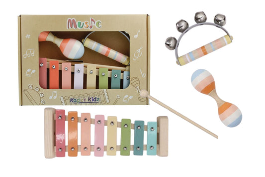 WOODEN MUSIC SET 3 PC XYLOPHONE SET ORANGE - Bamboo Sprout
