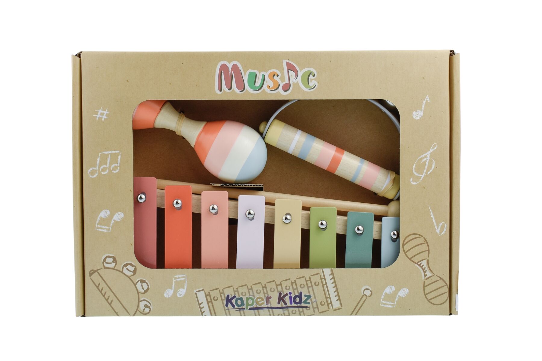 WOODEN MUSIC SET 3 PC XYLOPHONE SET ORANGE - Bamboo Sprout