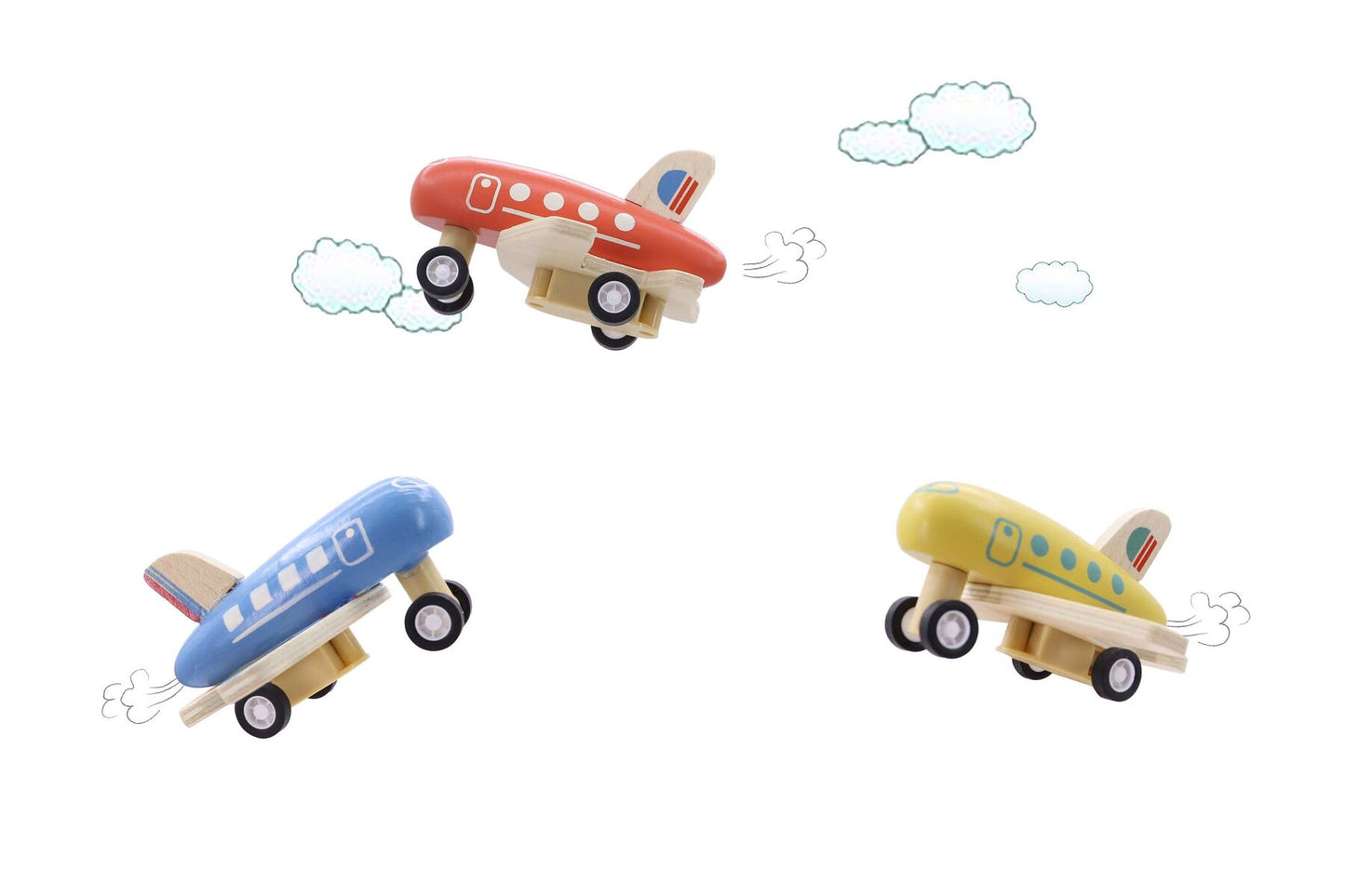 WOODEN PULL BACK AIRLINER 3PC - Bamboo Sprout