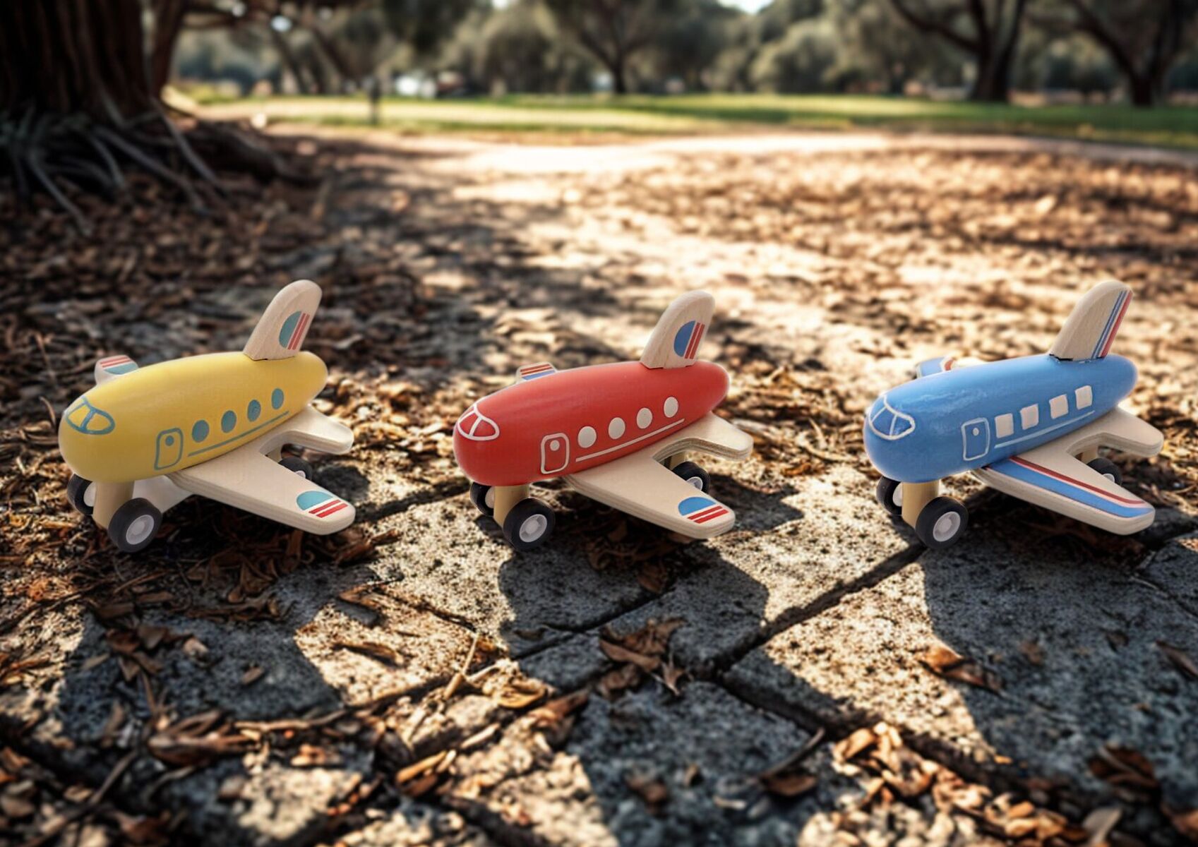 WOODEN PULL BACK AIRLINER 3PC - Bamboo Sprout