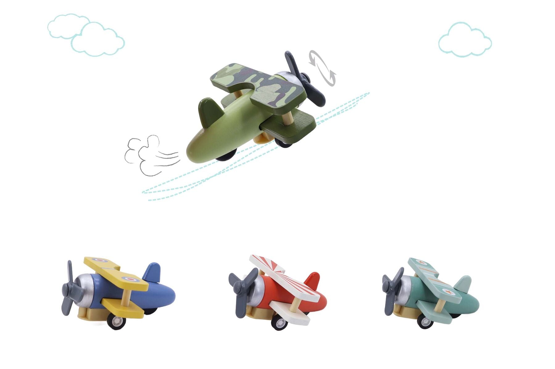 WOODEN PULL BACK GLIDER PLANE 4PC - Bamboo Sprout