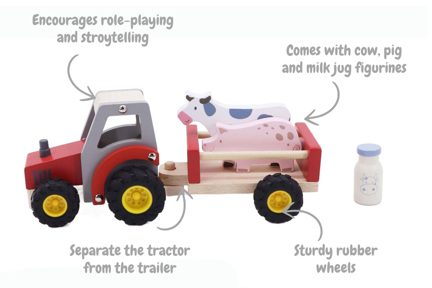 WOODEN TRACTOR WITH FARM ANIMAL RED - Bamboo Sprout