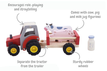 WOODEN TRACTOR WITH FARM ANIMAL RED - Bamboo Sprout