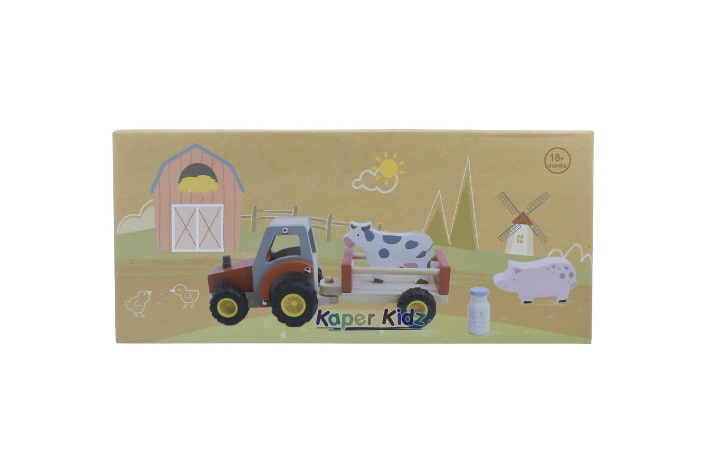 WOODEN TRACTOR WITH FARM ANIMAL RED - Bamboo Sprout