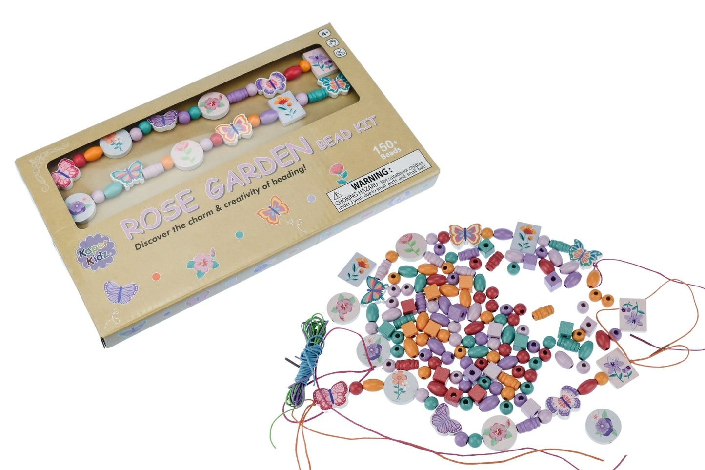 Kaper Kidz Rose Garden Bead Kit for peg and tray puzzles, featuring colorful beads and floral-themed design for creative play.