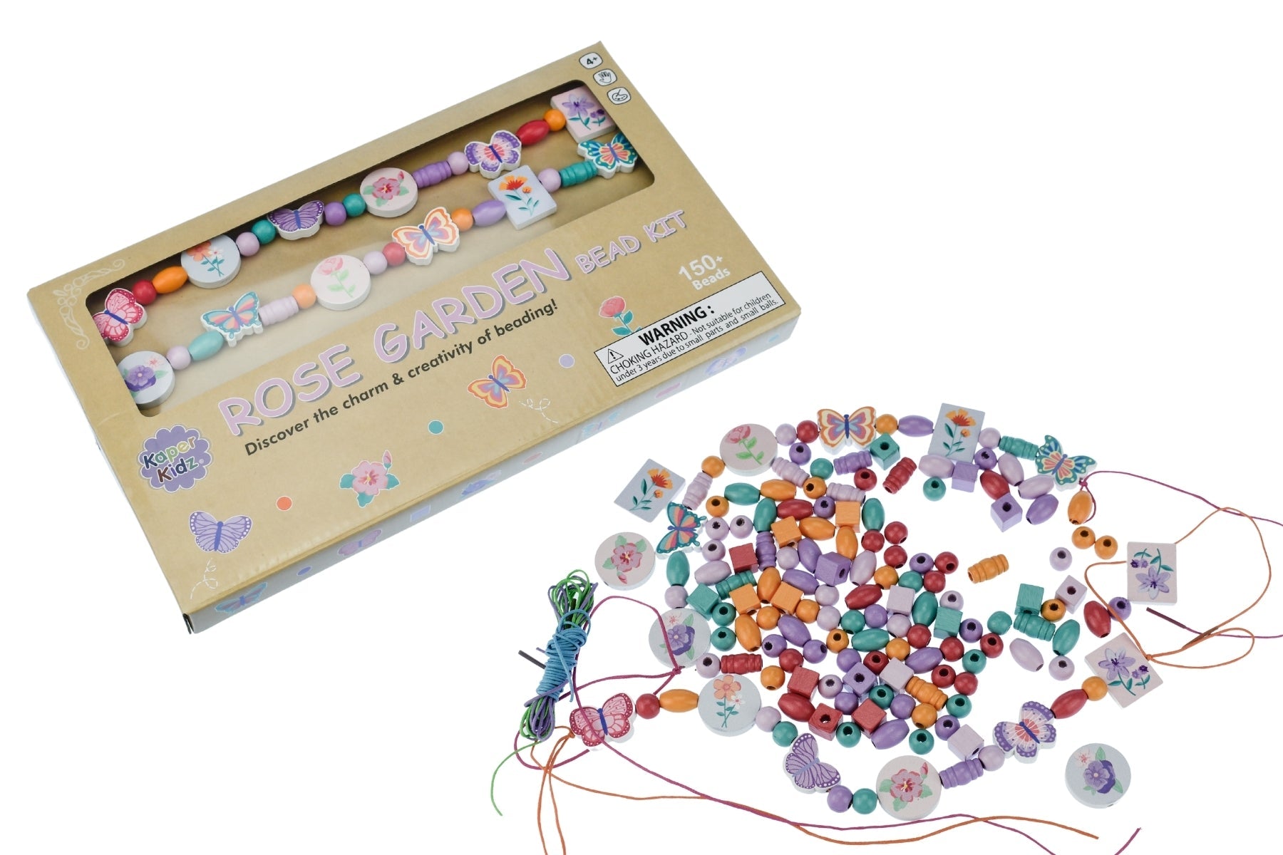 Kaper Kidz Rose Garden Bead Kit for peg and tray puzzles, featuring colorful beads and floral-themed design for creative play.