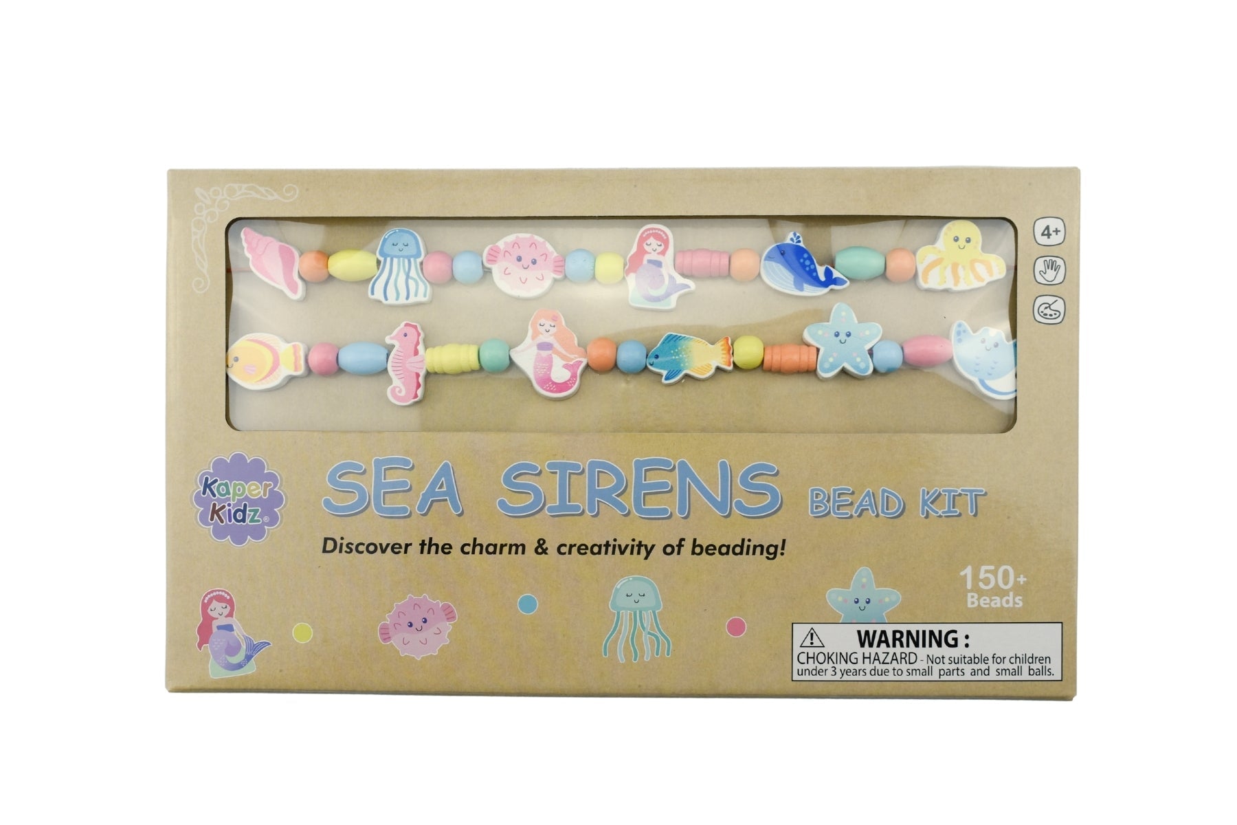 Sea Sirens bead kit from Kaper Kidz featuring colorful beads and tray for making themed peg and tray puzzles.
