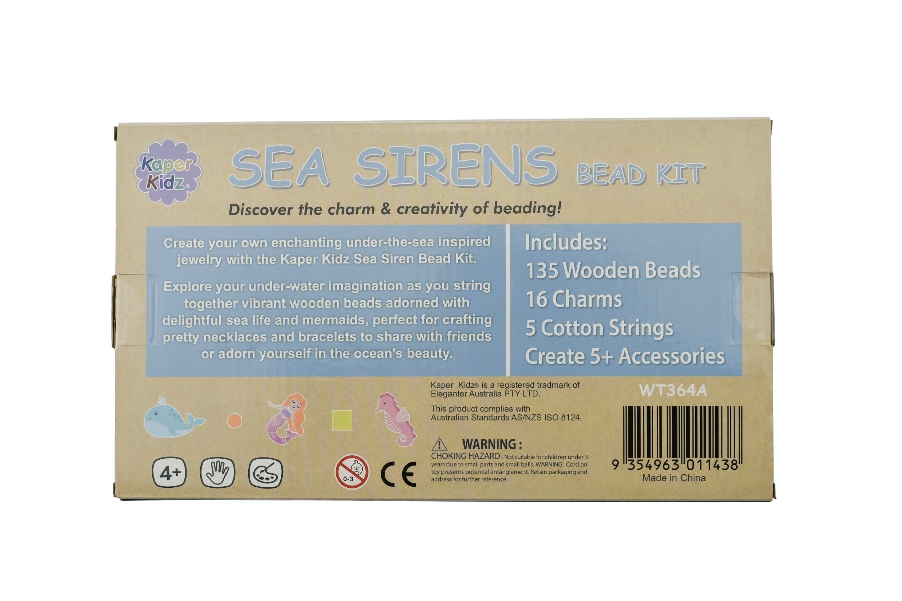 Sea Sirens Bead Kit by Kaper Kidz for peg and tray puzzles, featuring colorful beads and themed sea siren designs.