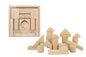 Natural wooden building blocks set with 22 pieces from Tooky Toy by Kaper Kidz, featuring colorful and natural wood textures.