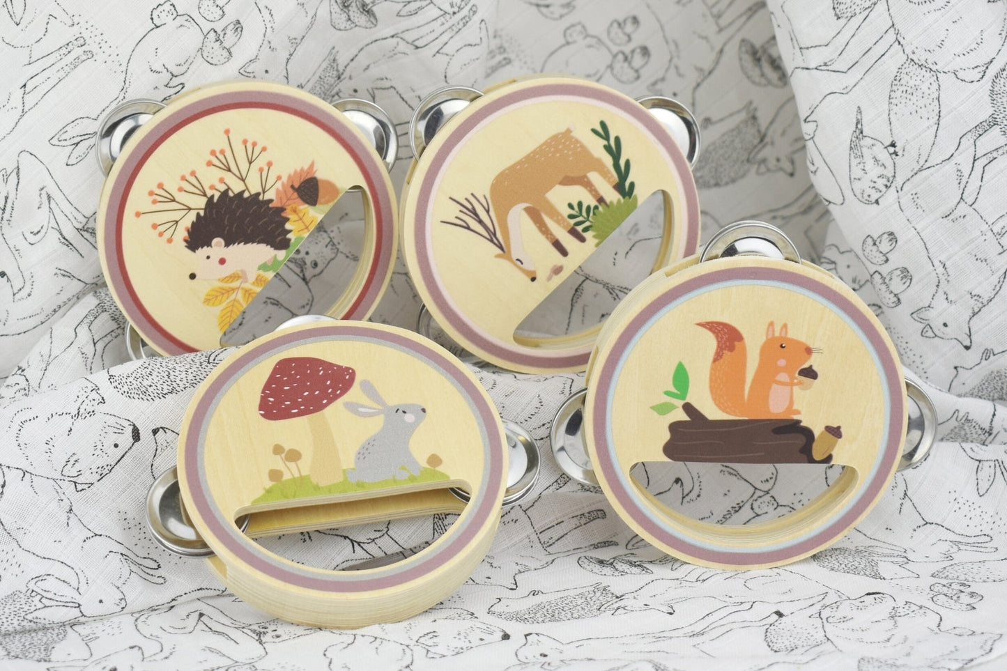 CALM & BREEZY WOODLAND WOODEN TAMBOURINE SET OF 4 - Bamboo Sprout