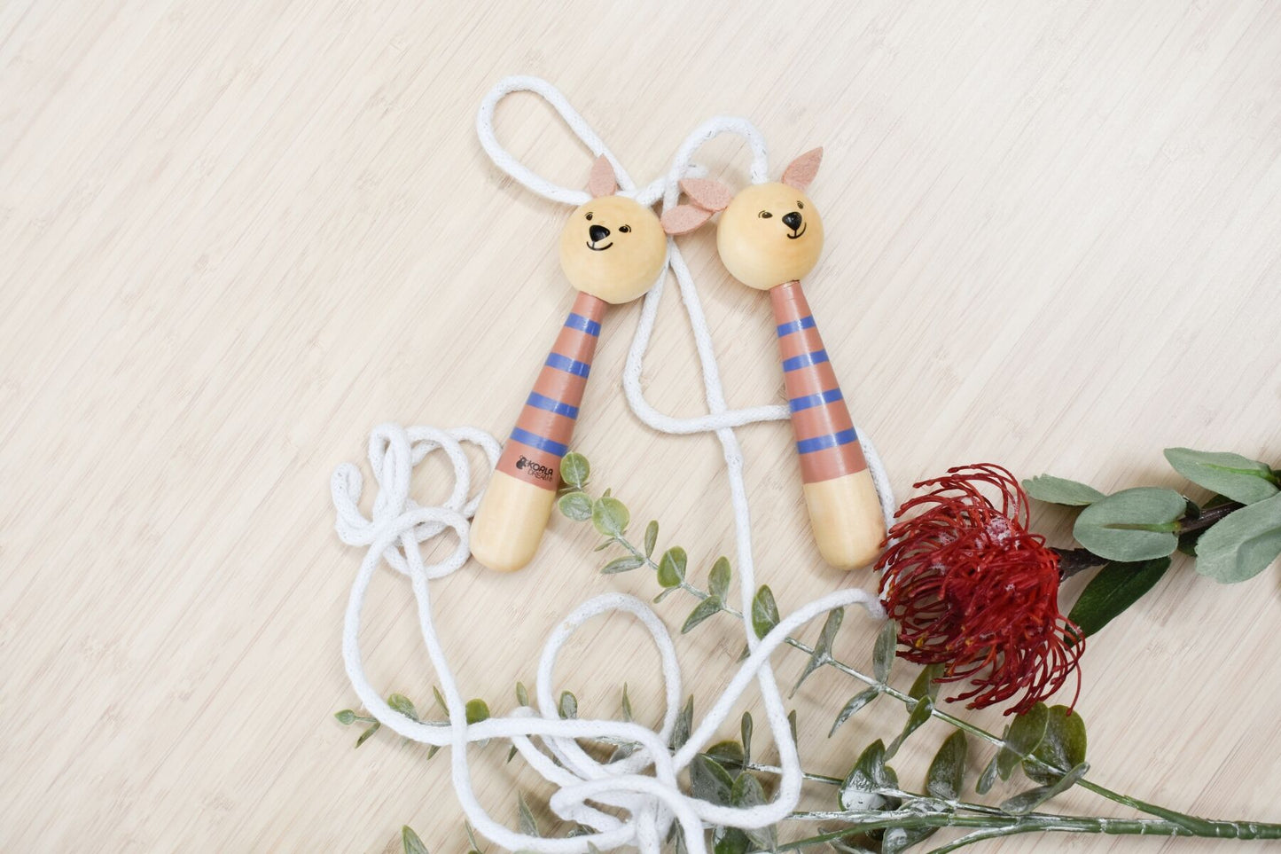 Koala Dream Calm & Breezy kangaroo wooden adjustable skipping rope for kids, featuring a colorful, durable design.