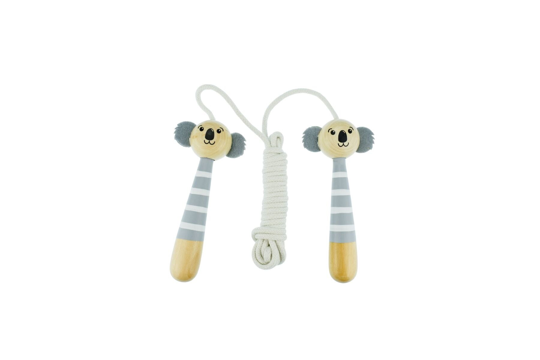 Koala Dream brand wooden adjustable skipping rope with colorful handles, designed for fitness and fun.