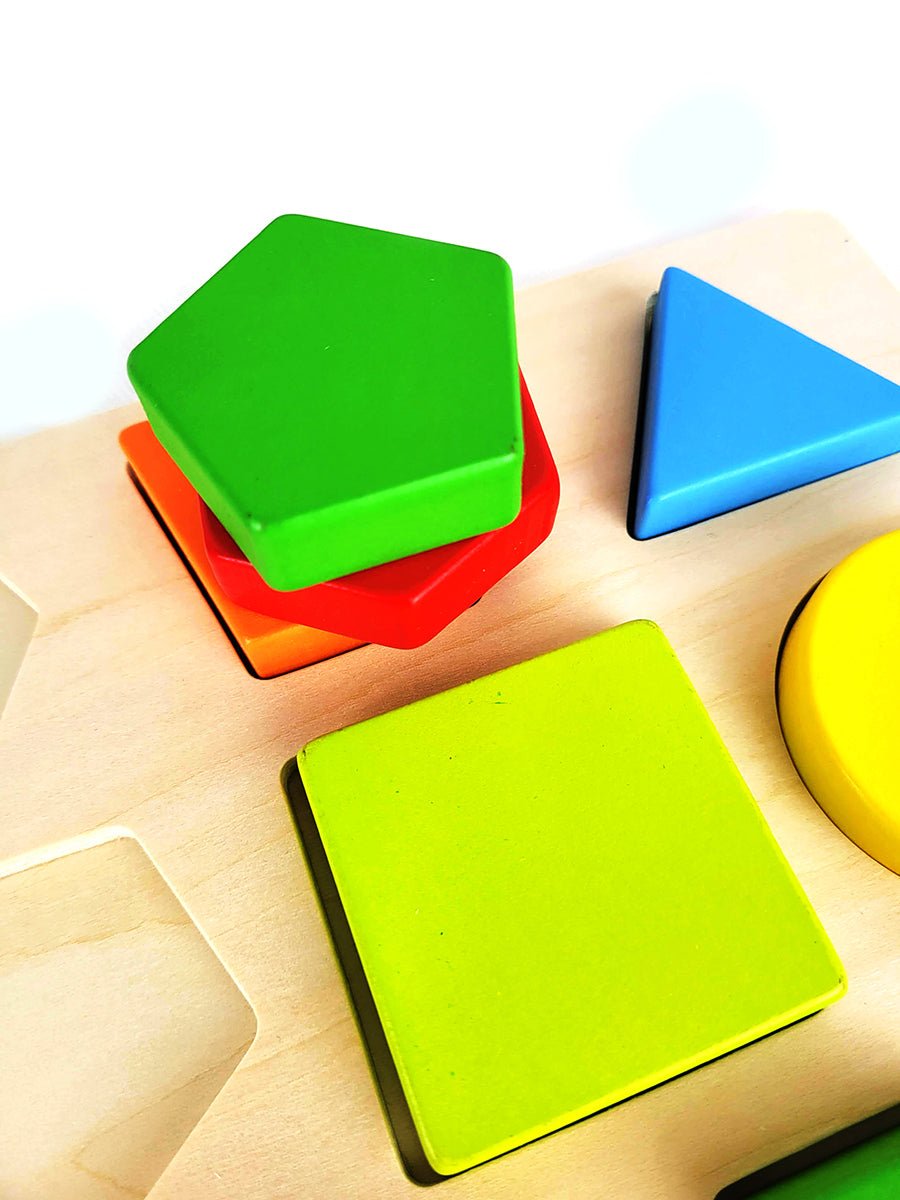 WOODEN COLOURS & SHAPES PUZZLE 10PCS - Bamboo Sprout